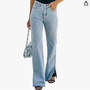 Sidefeel Women Mid Rise Distressed Flare Wide Leg Jeans Denim Pants